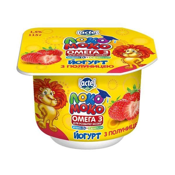 Йогурт Локо Моко полуниця+комплекс Інтелект кальцій та вітамін D3 1.5% стакан 115г